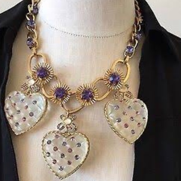 Betsey Johnson 3 Heart Purple Necklace - Picture 3 of 3